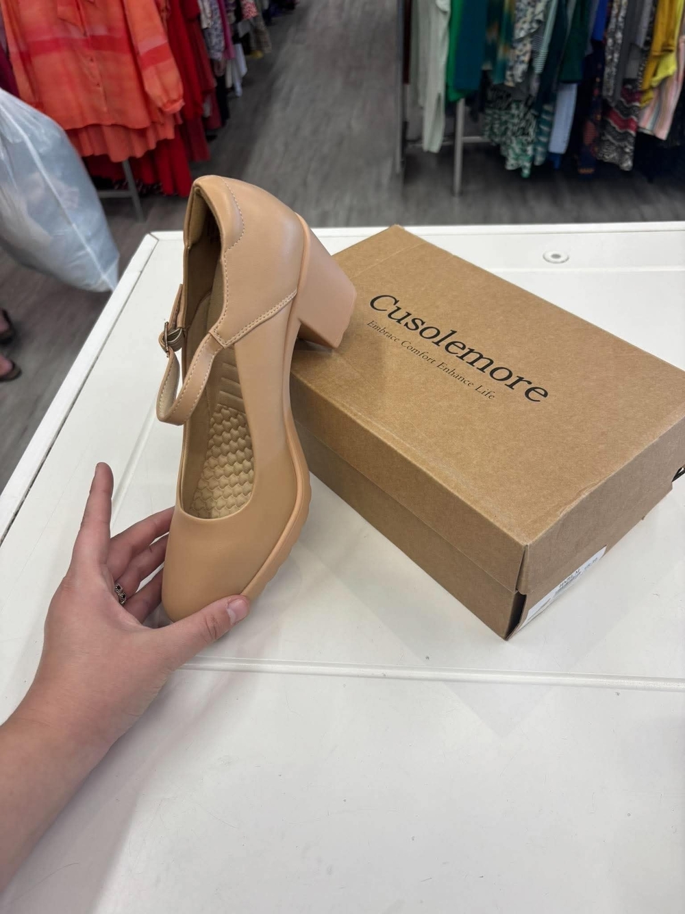 CUTE Women's Nude Mary Jane Block Heel BRAND NEW⭐️ARCH SUPPORT